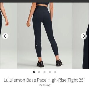 Lululemon base pace, tights leggings, 25 inch inseam true navy size 6
